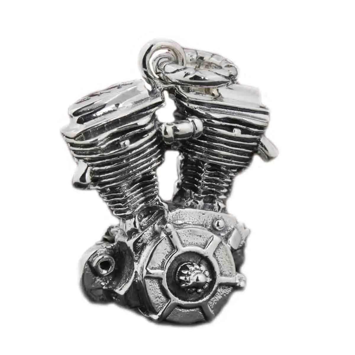 Heavy 925 Sterling Silver Rumble Motorcycle Engine Pendant 8Q013