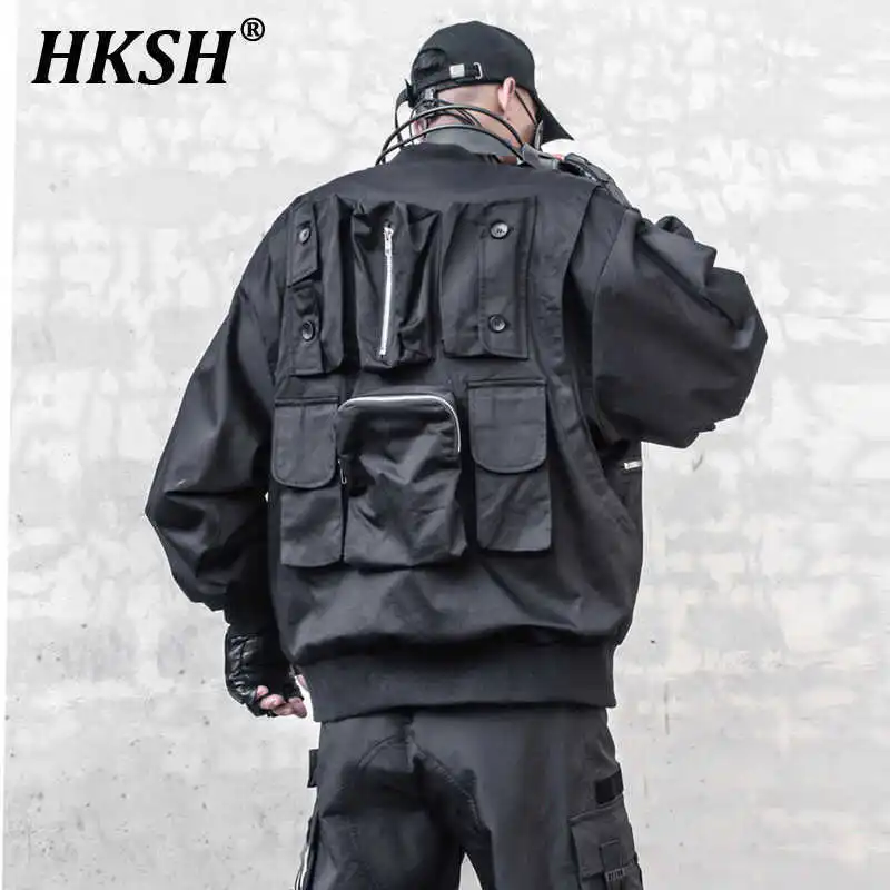 HKSH Niche Heavy Weight Pilot Jacket Men's Tide Dark Punk Zipper Safari Style Autumn Coat Three-dimensional Multi Pockets HK2540