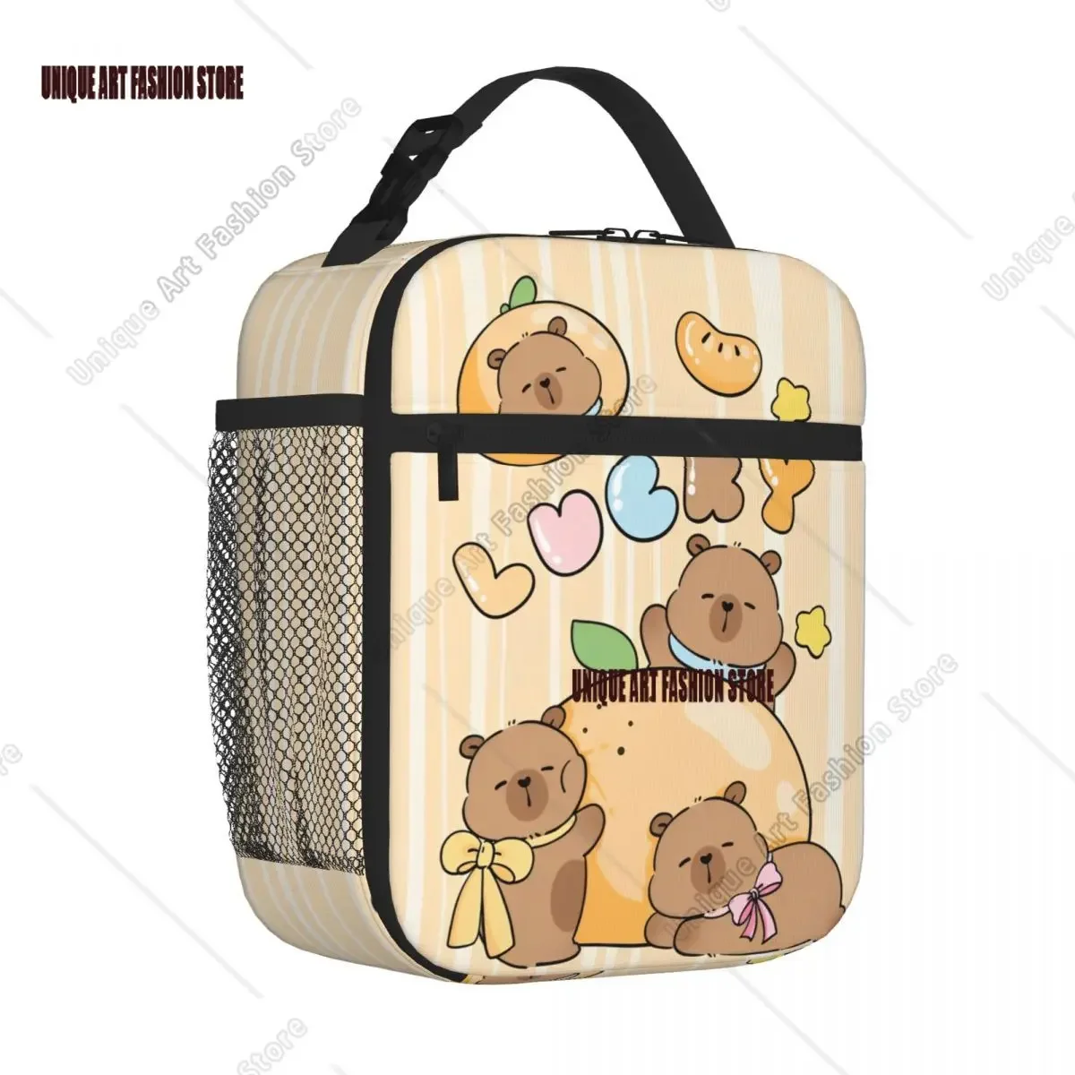 Cute Capybara Lucky Insulated Lunch Bags High Capacity Drinking Bubble Tea Thermal Bag Tote Lunch Box School Outdoor Bento Pouch