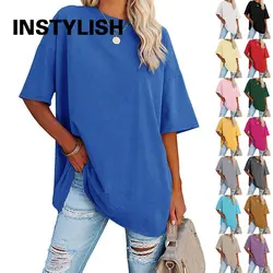 Women Summer Cotton T shirt Bottoming Casual Solid Loose Tops Short Sleeve O Neck Oversize Tee Elegant Harajuku Y2K tShirts