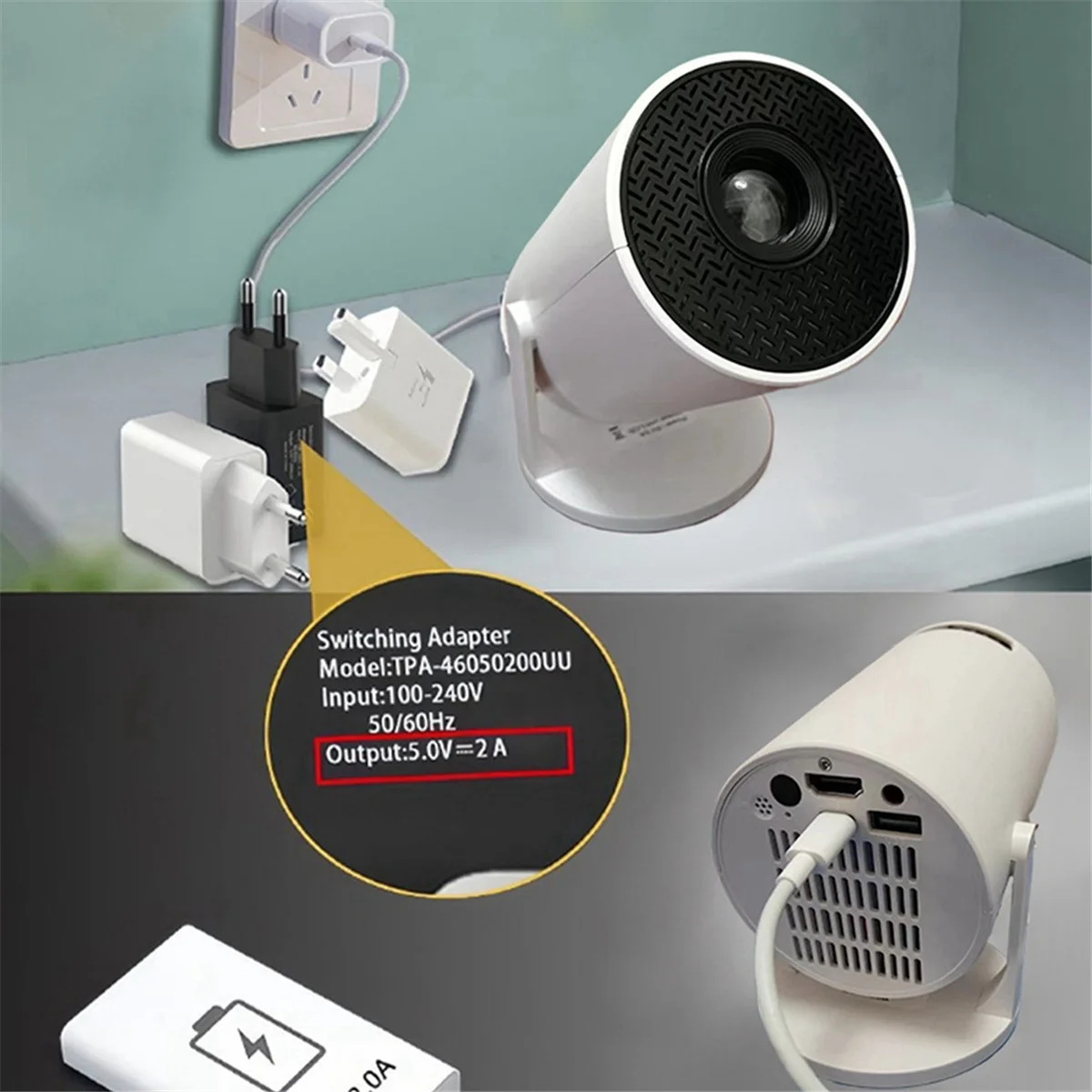 A56XQ Y200 Mobile Phone Cable Connection with the Same Screen Projector Portable HDMI-Compatible Projector 180 Degree Rotation