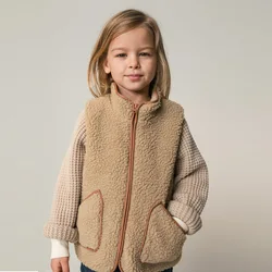 New Arrival Autumn Winter Toddler Vest Brown Sleeveless Orange Border Fur Coats Waistcoats Zipper Cardigans for Baby Boys Girls