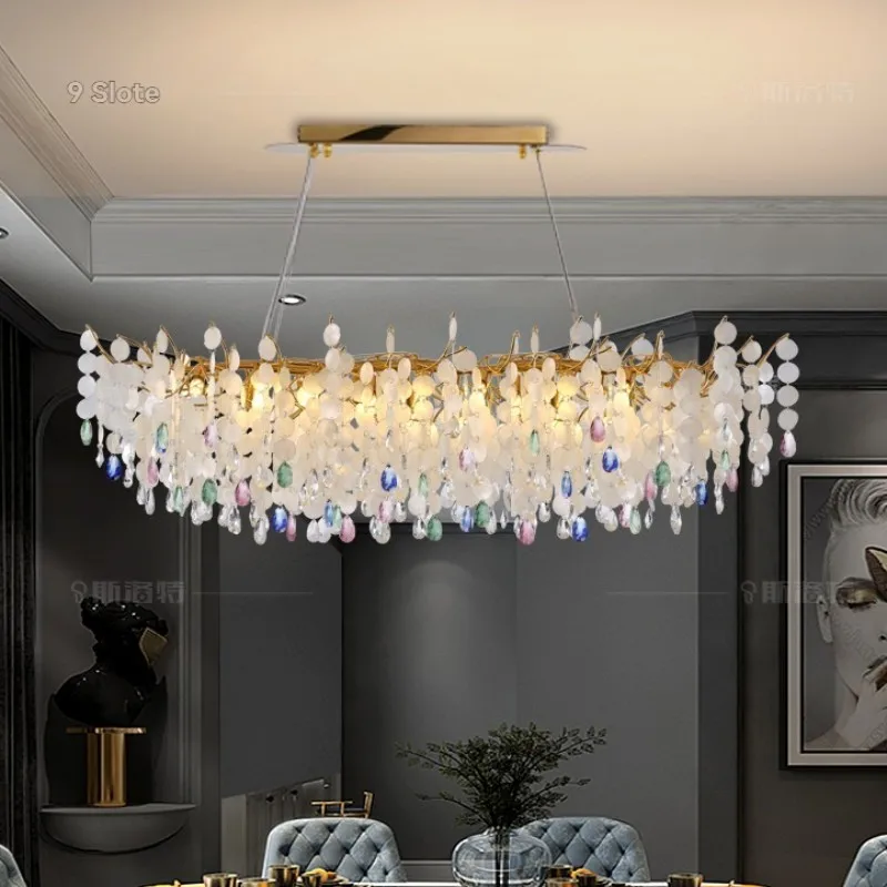 Shell Crystal Branch Chandeliers For Dining Living Room Kitchen Table Luxury Gold Shell Pendant Light Ceiling Crystal Chandelier