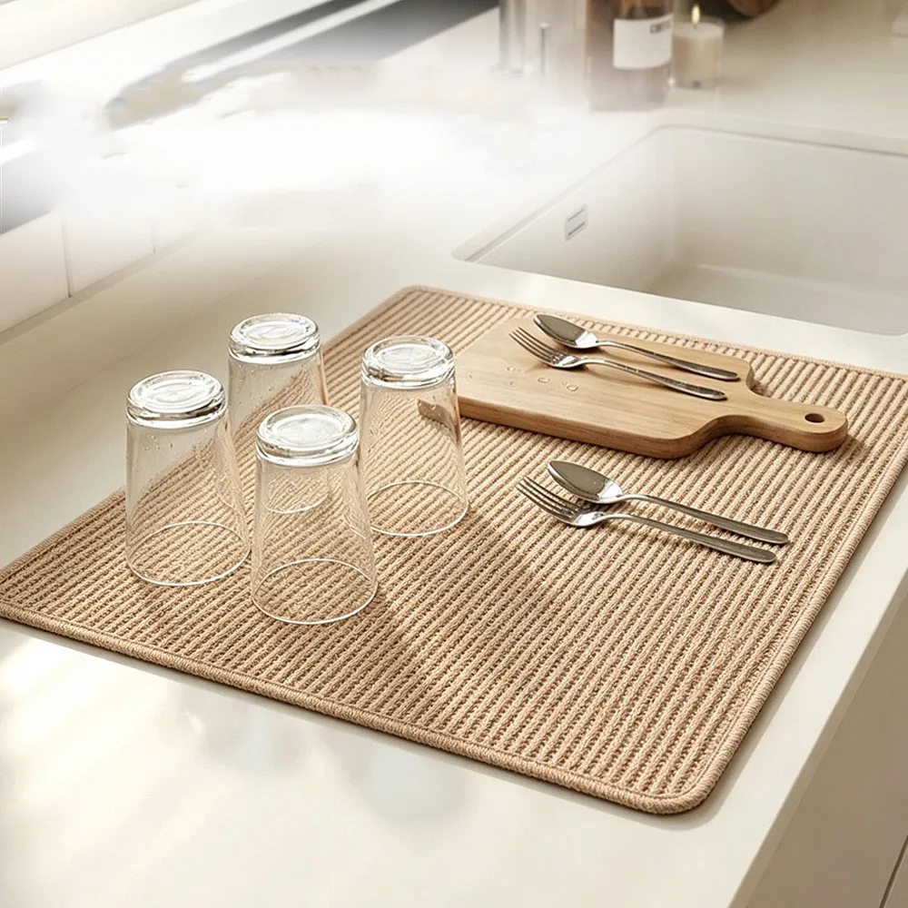 3 Pack Absorbent Microfiber Dish Drying Mat for Kitchen Drain Mat Use with Space-Saving Fold and Natural Drying Flexibility
