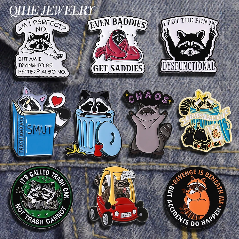 

Cute Raccoon In The Trash Can Enamel Pins Cartoon Raccoon Collect Brooches Lapel Badge Accessories Jewelry Gifts for Friends