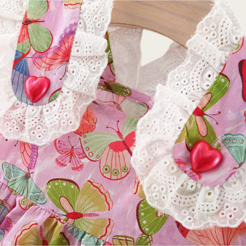 Summer New Butterfly Printed Cotton Dress For Girls Korean Version Sweet And Cute Little Butterfly Princess Dress