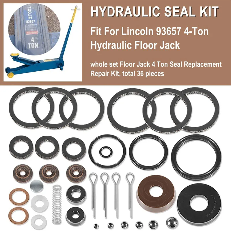 93657 for Lincoln/ Walker Floor Jack Seals, 4 Ton Seal Replacement Kit,Complete Kit for Cylinder Repair