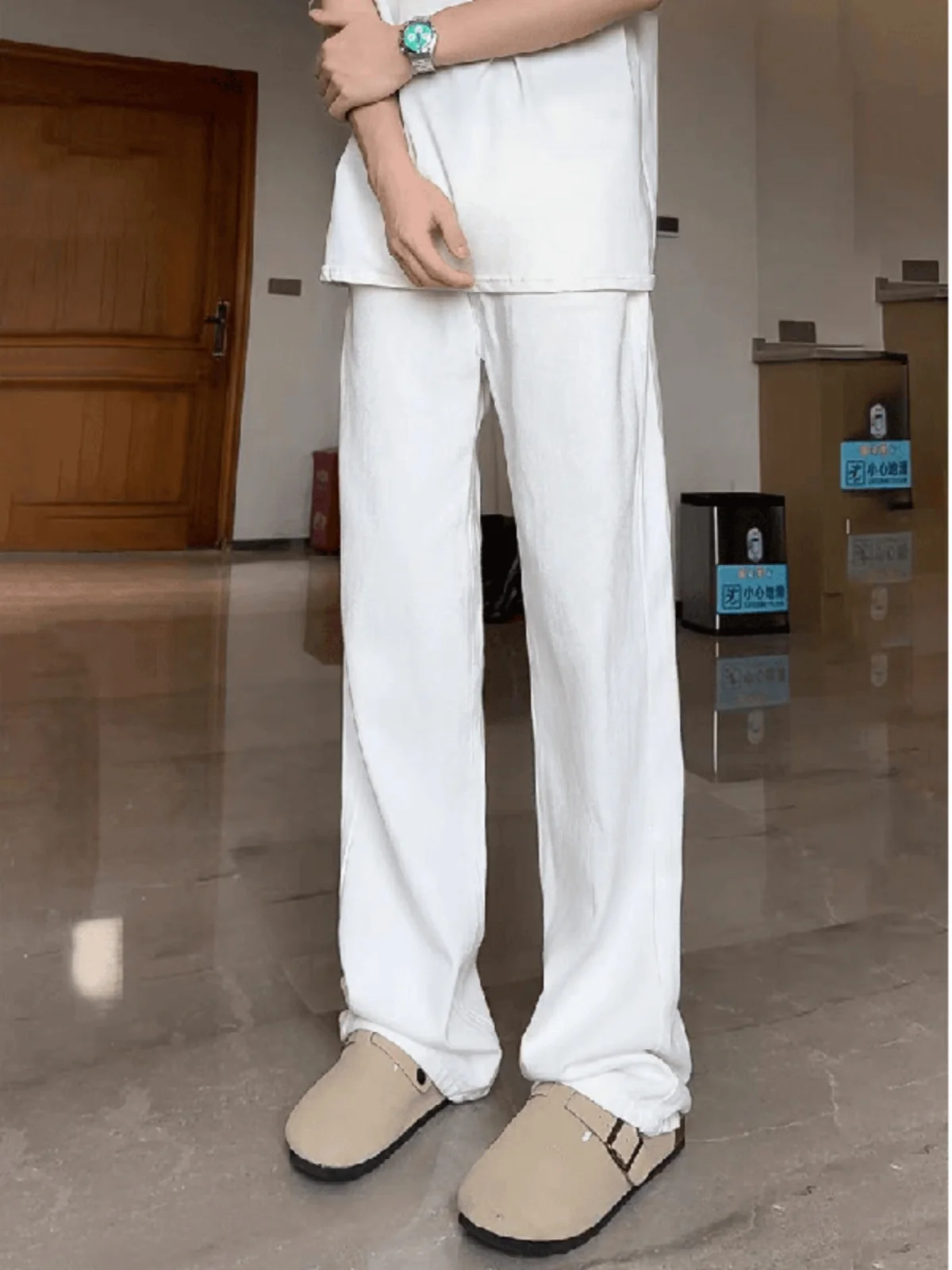 

White Straight Leg Jeans Men's Thin Summer Lazy Loose Feelings Pants Extended American Style OOTD Wide Leg Pants
