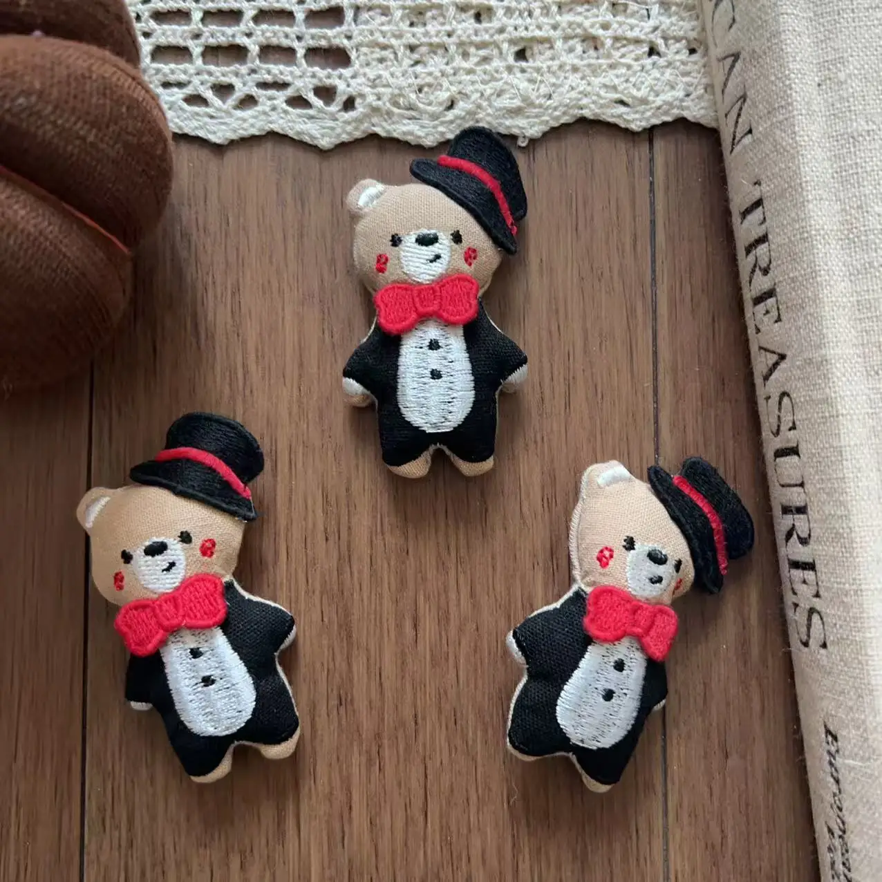 Premium Stuffed Cotton Magic Bear Brooch Pin Hair Accessory for DIY Shoe Sock Hat Garment Sewing Trim Cute