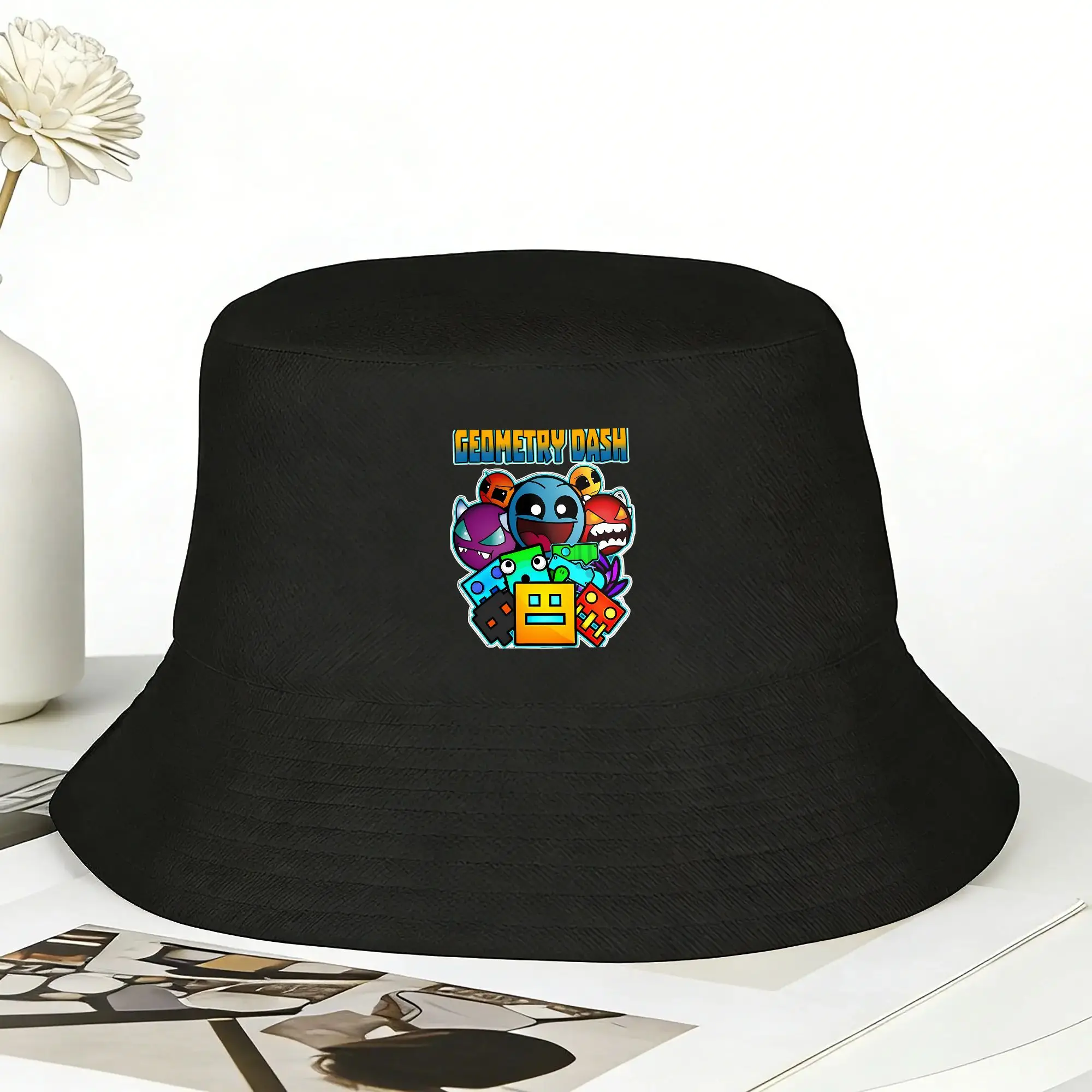 Geometry Dash Bucket Hat For Unisex  Fisherman Hats Retro Beach Travel Caps Foldable Hawaii Pattern Sunscreen Hats