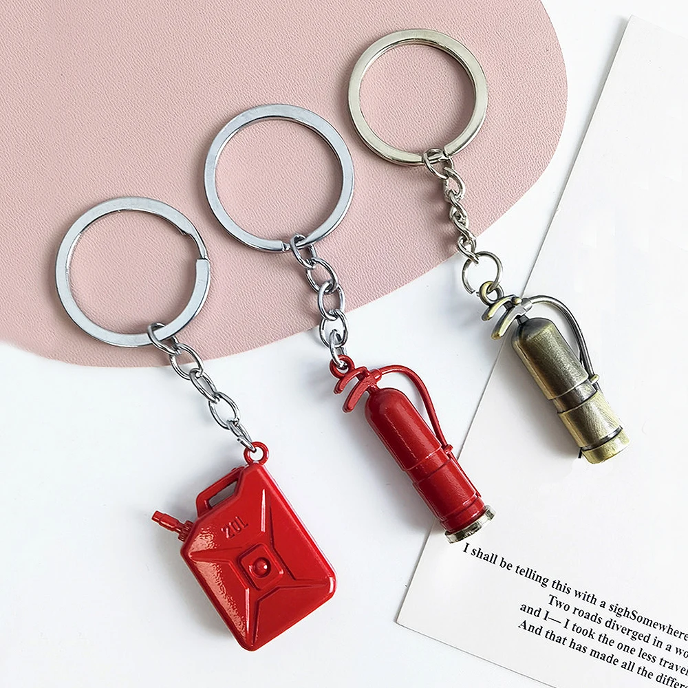 Fire Extinguisher Keychain Red Oil Drums Shape Metal Keyring For Men Women Backpack Car Key Accessories Game Player Gifts