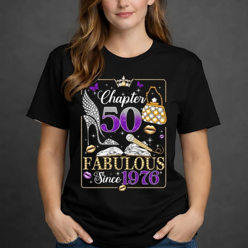 50th Birthday Queen Shirt Chapter Since 1976 Customized Many Colors Graphic T Shirts Cotton Regular Short Sleeve Streetwear