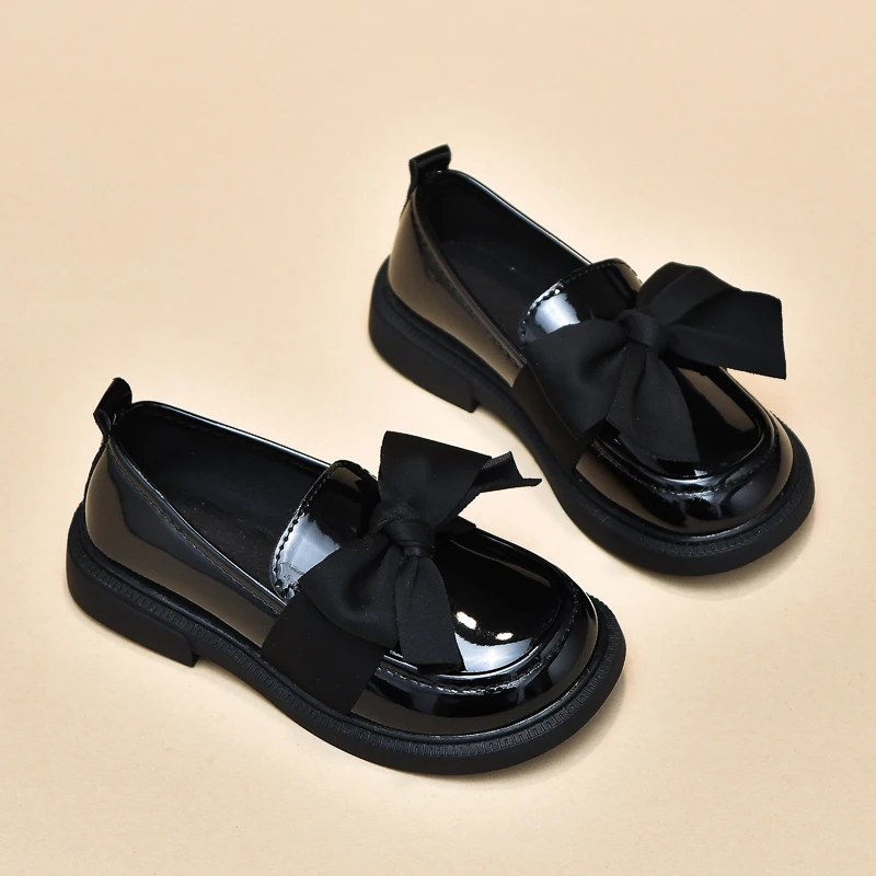 Comfy Kids  Glossy Black British Style Easy Clean Lace-Up Thick Bottom Soft Sole Suitable for Spring Autumn School Uniform Perfo