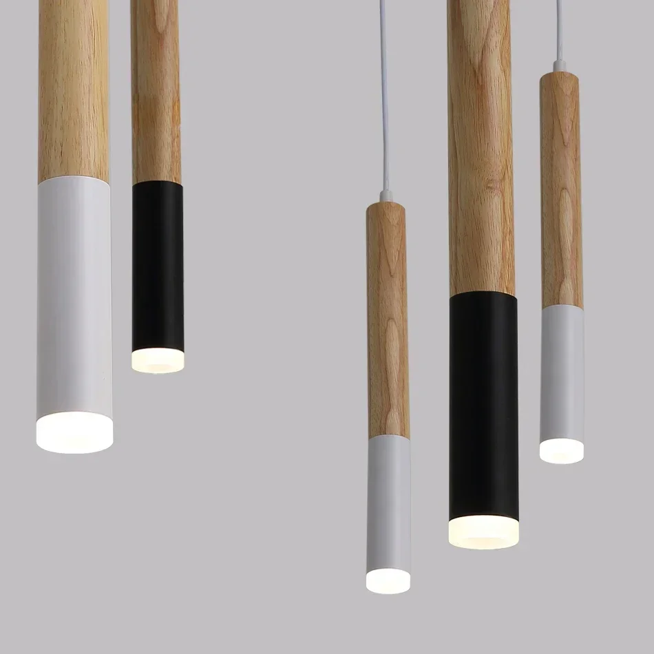 

Wood LED Pendant Light 7W hang lamp dining/living room Kitchen Island Shop bar cafe droplight Long Tube nordic pendant lights