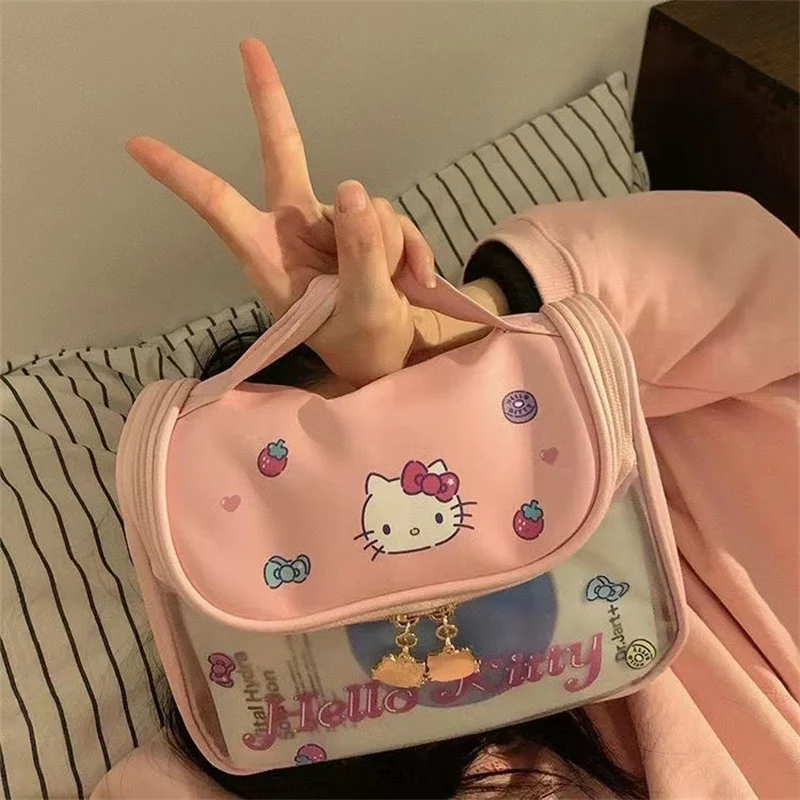 

Anime Hello Kitty Sanrio Cosmetic Bag Kawaii Cartoon Large Capacity Outdoors Travel Portable Storage Bag Toys Girls Gifts