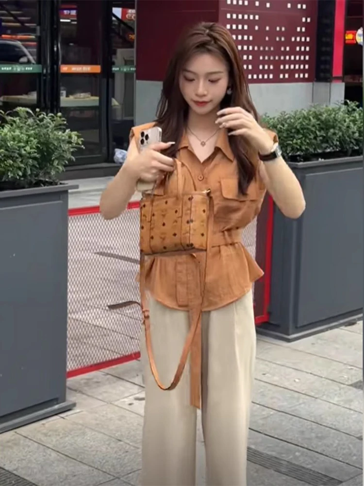 

Летний женский рабочий жилет 2025 с воротником, дизайнерский, с эффектом утяжки талии, без бретелек, в европейском и корейском стиле