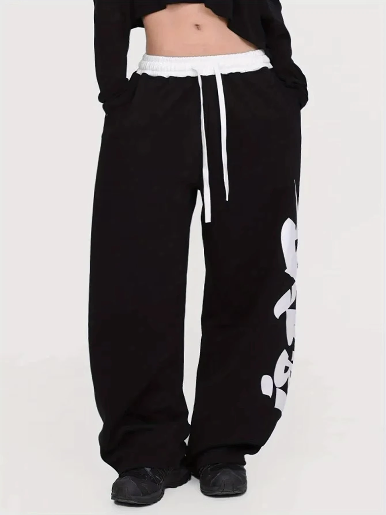 Unisex Large Graffiti Letter Print Straight Pants Quick Dry Hip Hop Streetwear Casual Loose Sport Long Trousers Men Women
