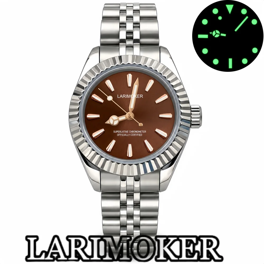 LARIMOKER 31mm NH05 Elegant Women's Automatic Mechanical Watch with Sunburst Dial Fluted Bezel Sapphire Glass 100m Waterproof