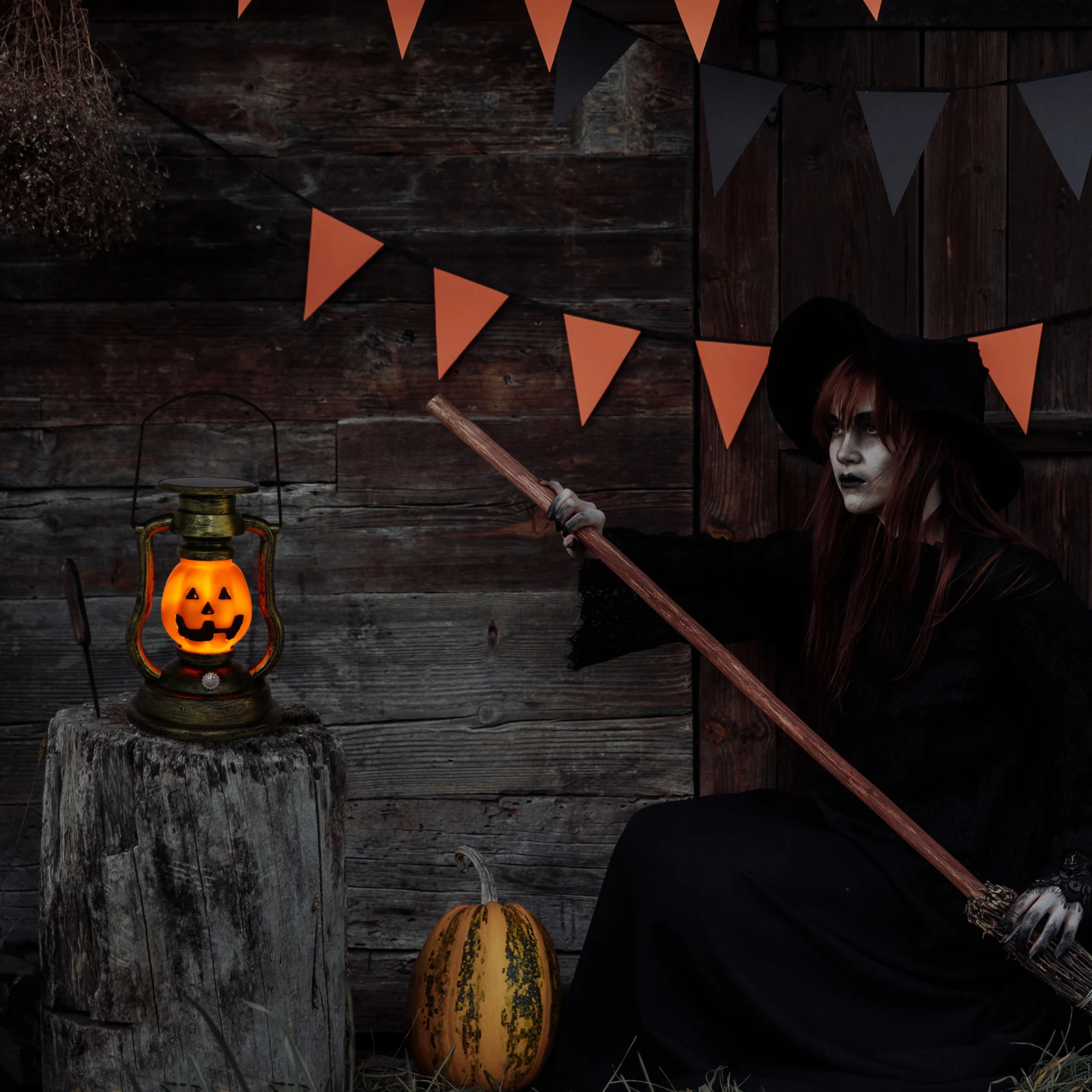 

Solar Powered Pumpkin Lamp Resin H held Camping Lantern Outdoor Garden Decor Retro Style Party DIY nament Halloween