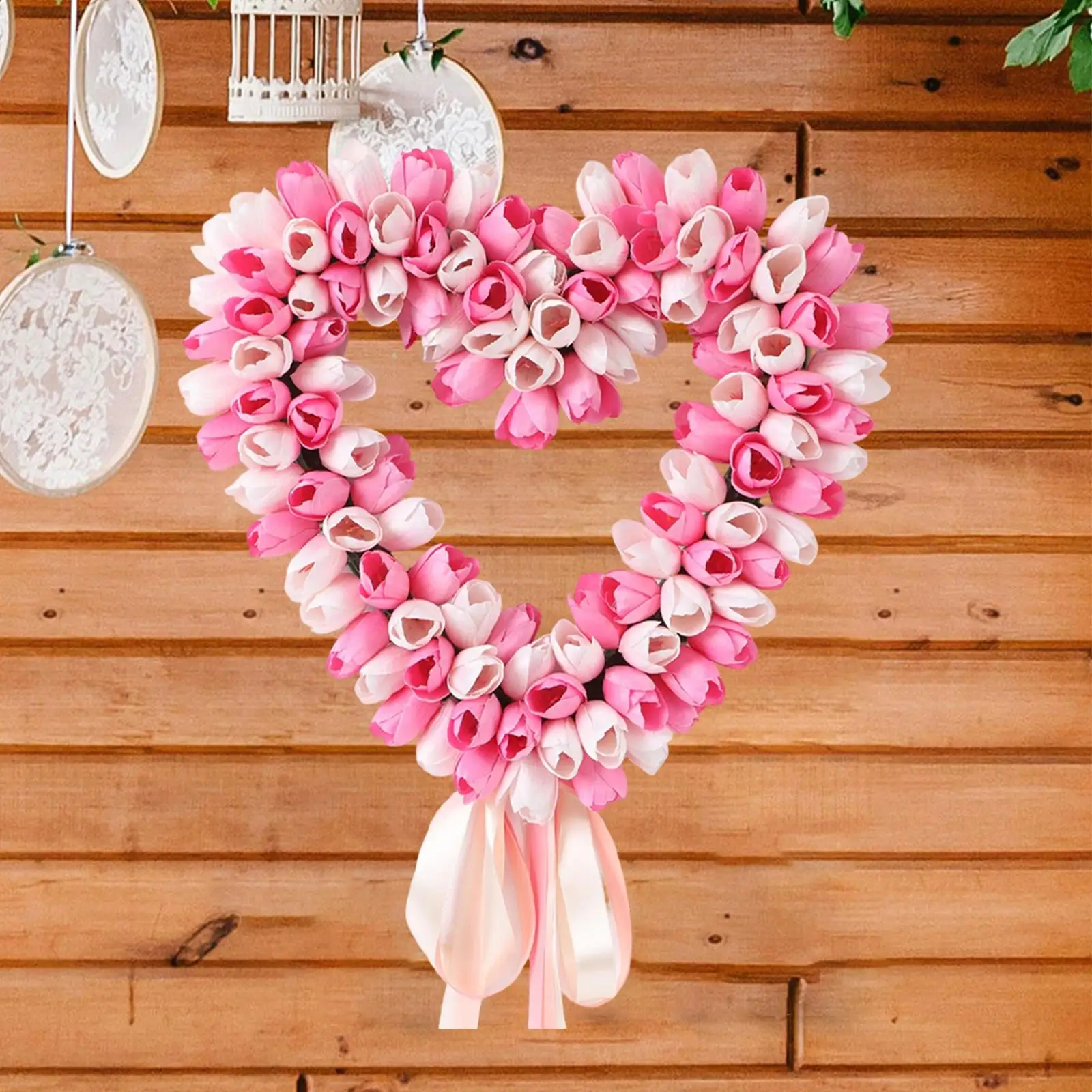 Pink Heart Shaped Wreath Home Decoration Door Hanging Wreath Artificial Wreath Front Door Wreath Decoration Holiday Festival