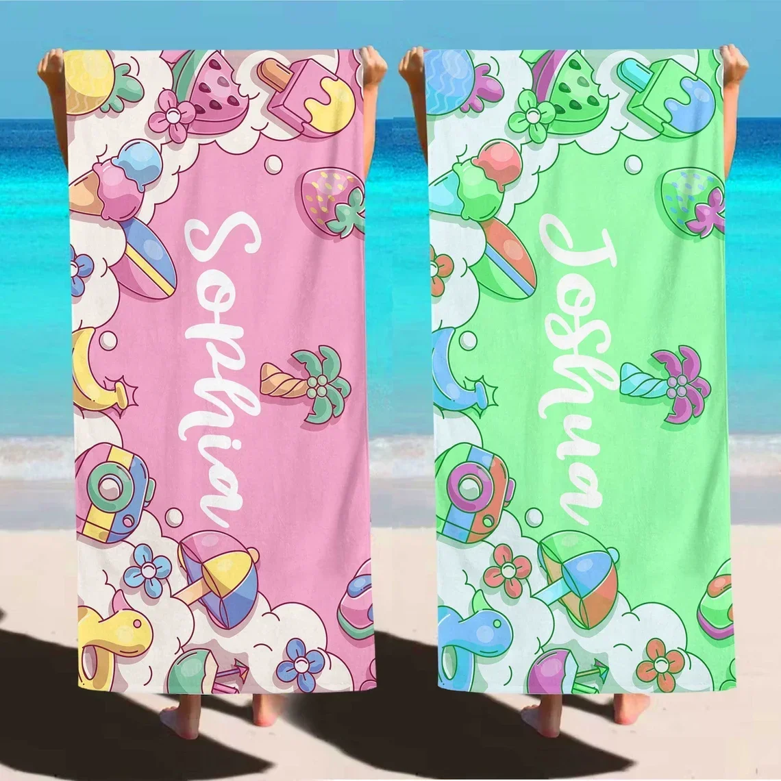 Personalized Name Beach Towel Swimming Cute Custom Towel For Swimmer Outdoor Pool Towel Summer Birthday Gift Girls Beach Trip