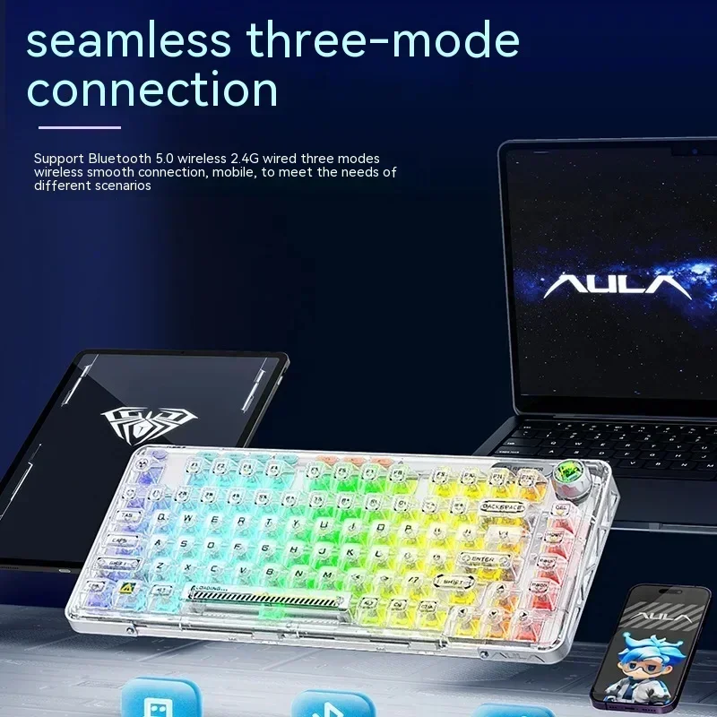 Imagem -05 - Teclado Mecânico sem Fio Bluetooth Junta Rgb Transparente Teclado Hot-swapping Office Gaming 3-mode 2.4g Aula-f81