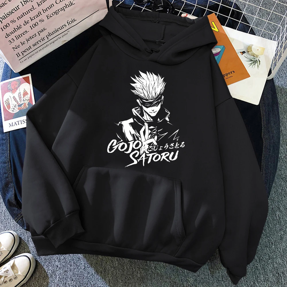 Jujutsu Kaisen Hoodie Hip Hop Anime Gojou Satoru Print Hooded Pullovers Tops Loose Long Sleeves Harajuku Man Clothes