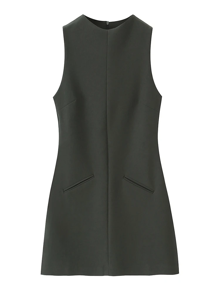 TFMLN Women's Sleeveless Tank Mini Dress 2025 Fashion Office Slim Round Neck Dress Elegant Youth Dresses Short Formal Dresses