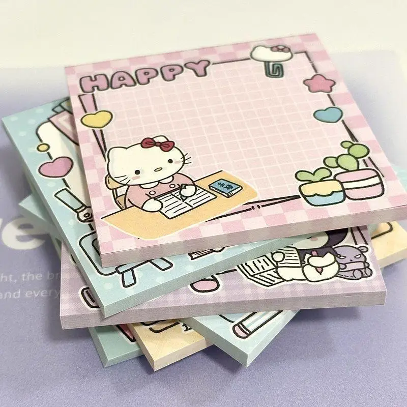 6Pcs Sanrio Hello Kitty Kuromi Cinnamoroll Viscous Sticky Note Hand Accounting Material Comic Message Book Notepad Index Sticker