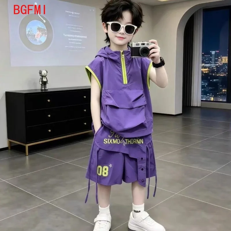 Boys' Sleeveless Set Summer 2026 New Children's Handsome Thin Breathable Sleeveless Tank Top Boys Clothes Cargo Two Piece Set
