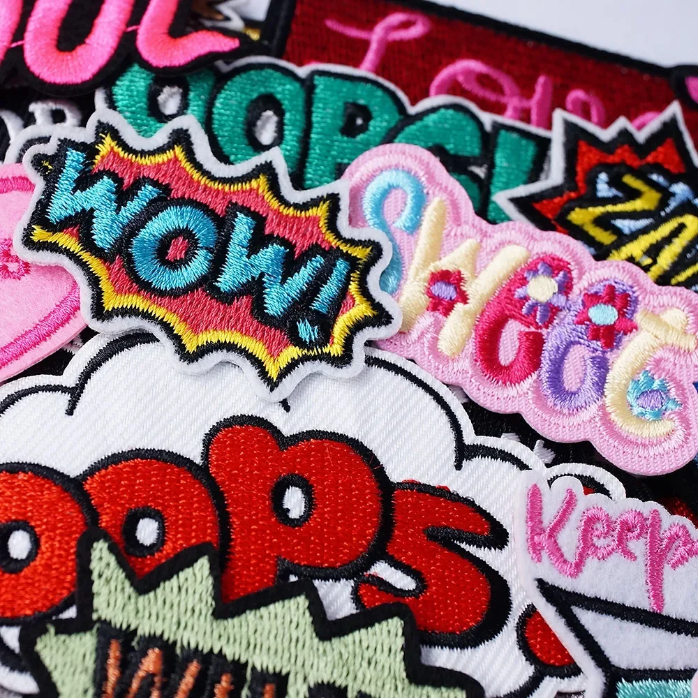 Cheer UP HELLO MUSIC KISS Badges Embroidery Patches Applique Ironing Clothing Sewing Supplies Decorative OKAY ORIGINAL