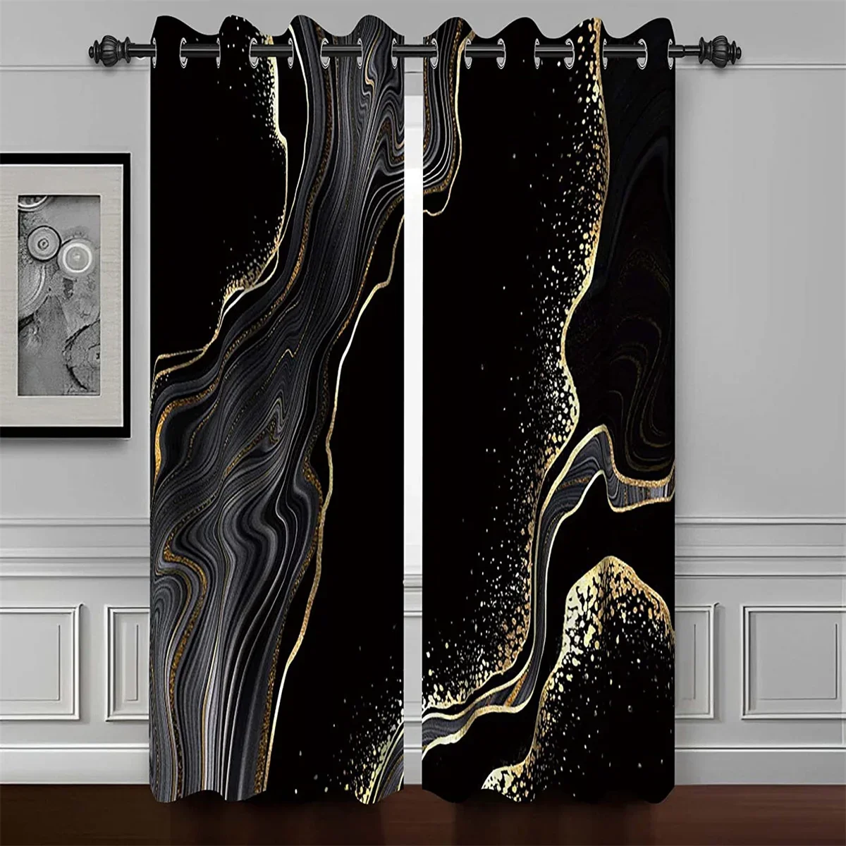 Cheap Black Texture Marble Thin Window Curtains for Bedroom Living Room Golden Marble Drapes Luxury Modern Free Shippig 2 Pieces