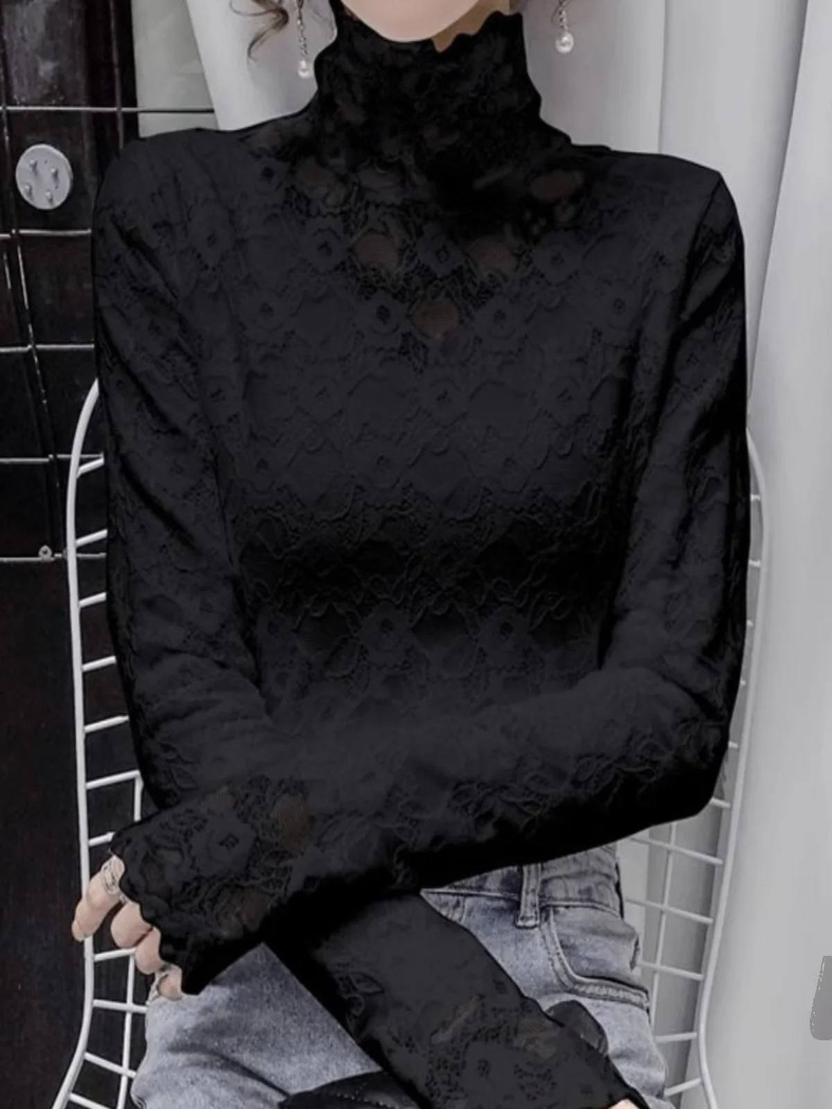 

Женская модная утепленная кружевная базовая одежда с высоким воротником, нижнее белье, осенне-зимняя новинка