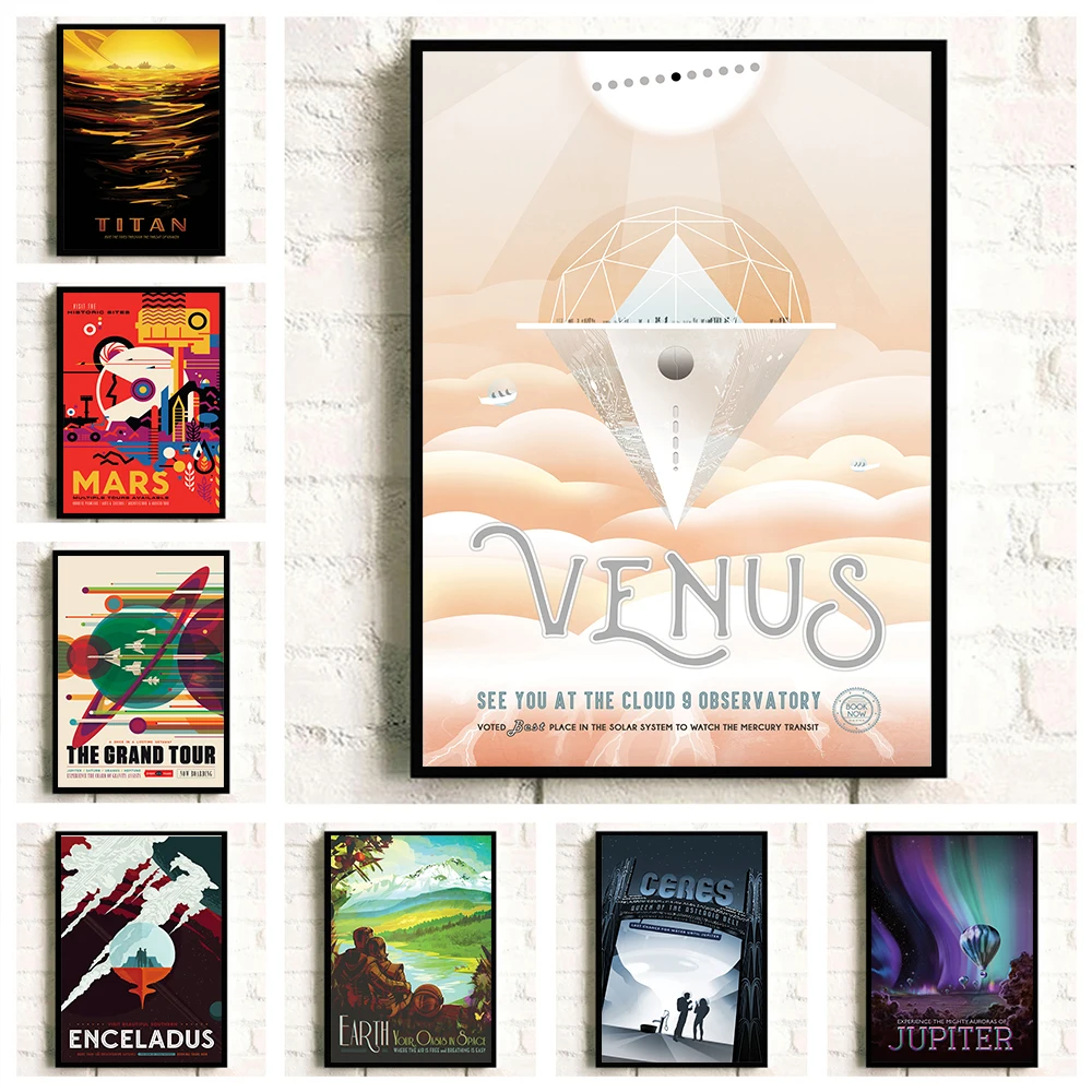 Science Space Agency Posters Visions of the Future Series Prints Vintage Wall Art Canvas Painting Picture Living Room Home Decor