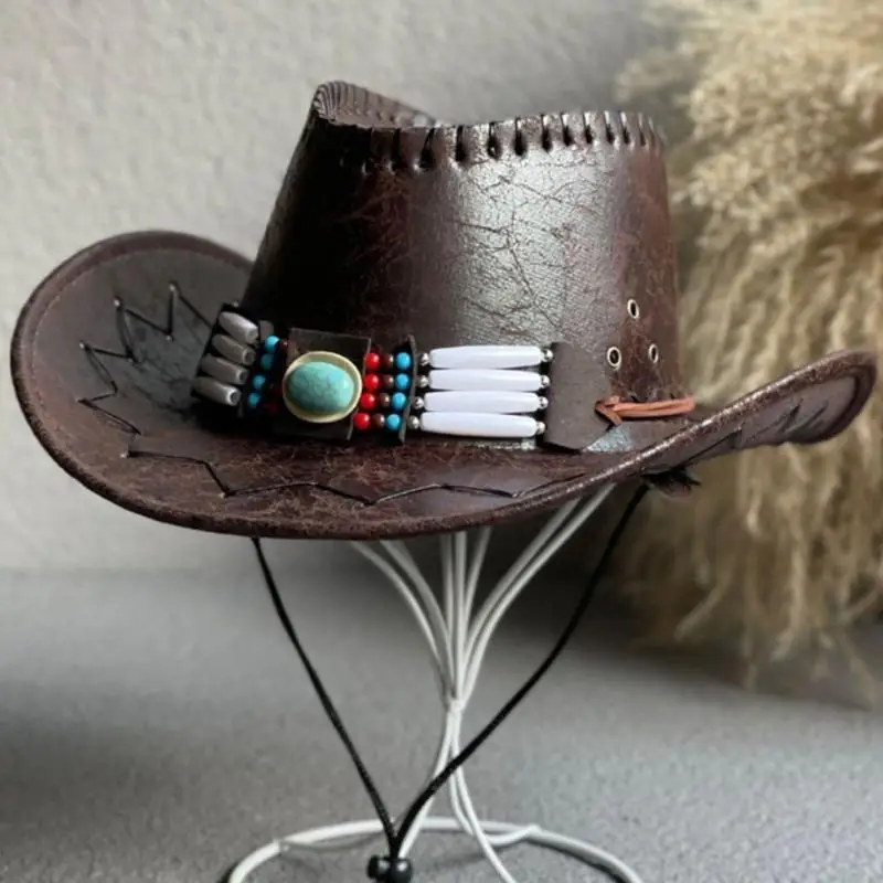 

Unisex Wide Brim Cowboy Hat Breathable Gentleman Hat Summer Holiday Photo Props 49MB