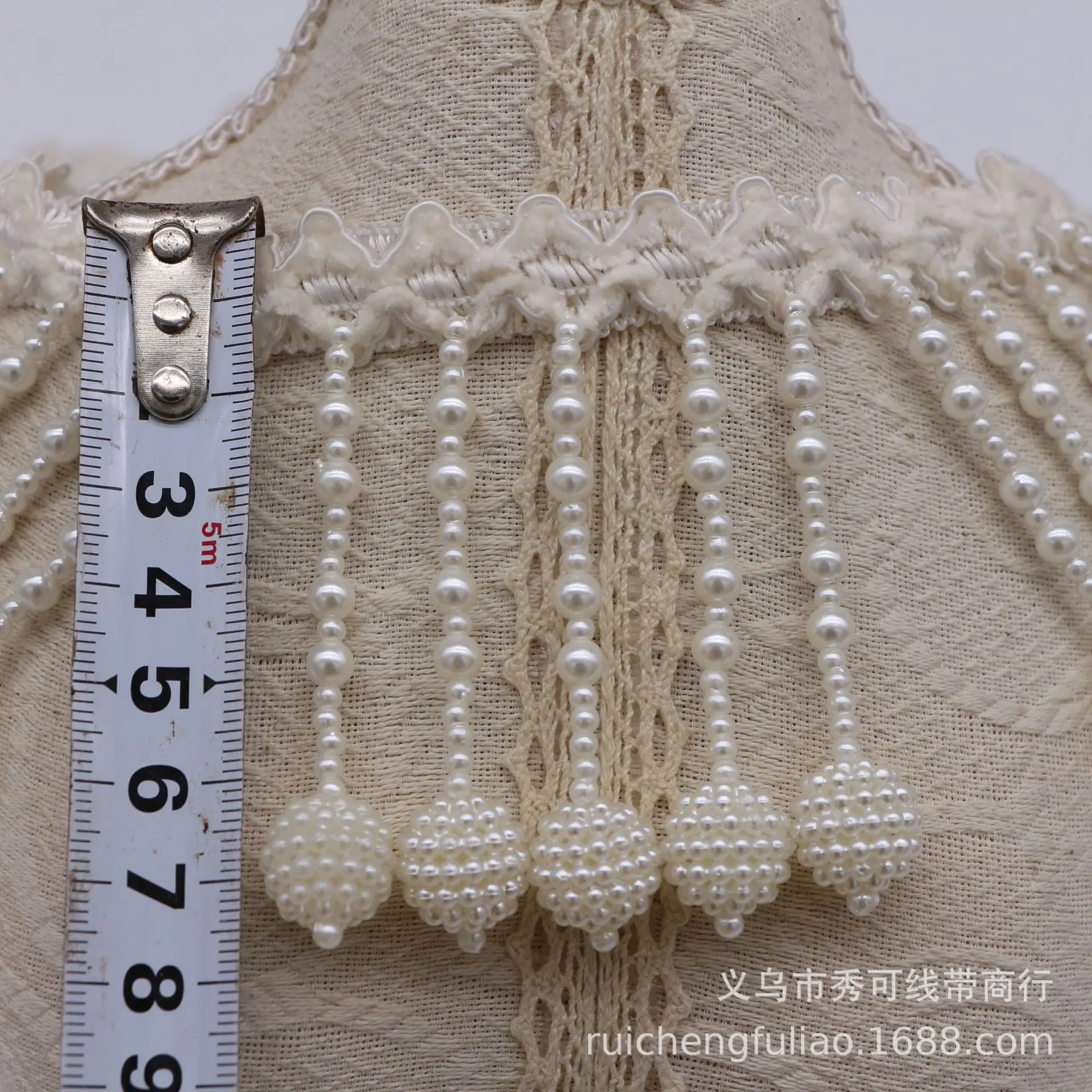 Handmade Nail Bead Flower Lace Trim Beaded Ribbon Pearl Curtain DIY Ancient Women's Clothing Tassel Pearl Belt