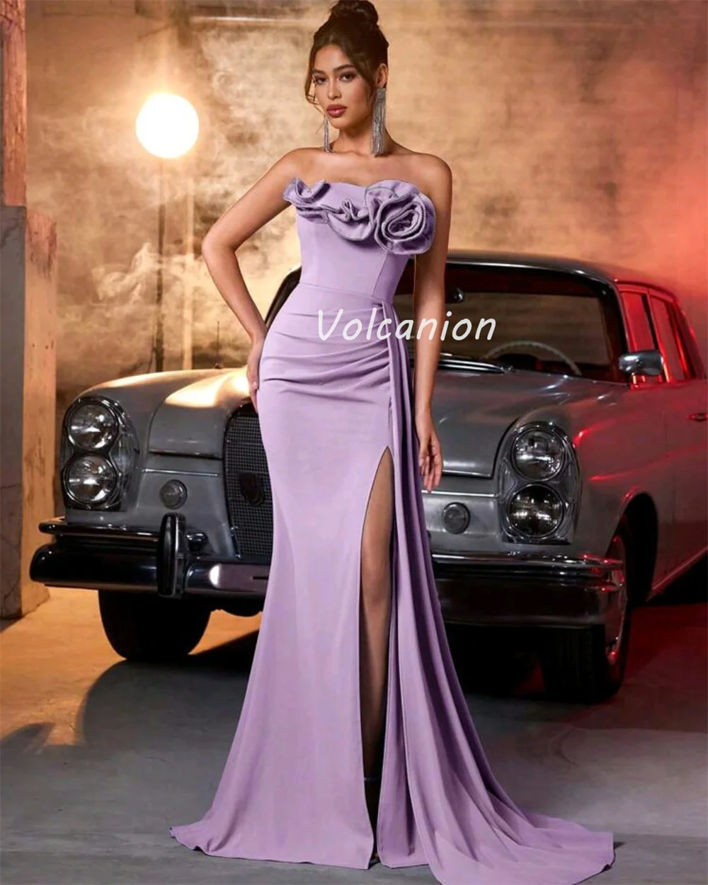 Vestidos largos sin tirantes de sirena plisados de flores hechos a mano de Jersey clásico personalizado de alta calidad vestidos para ocasiones a medida elegantes