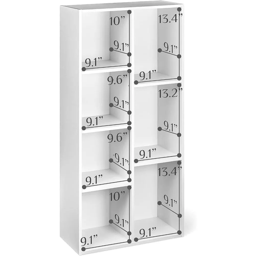 رف كتب منظم 7 مكعبات للمنزل والمكتب، حل تخزين، 9.25 عميق × 19.49 عرض × 41.73 ارتفاع، أبيض