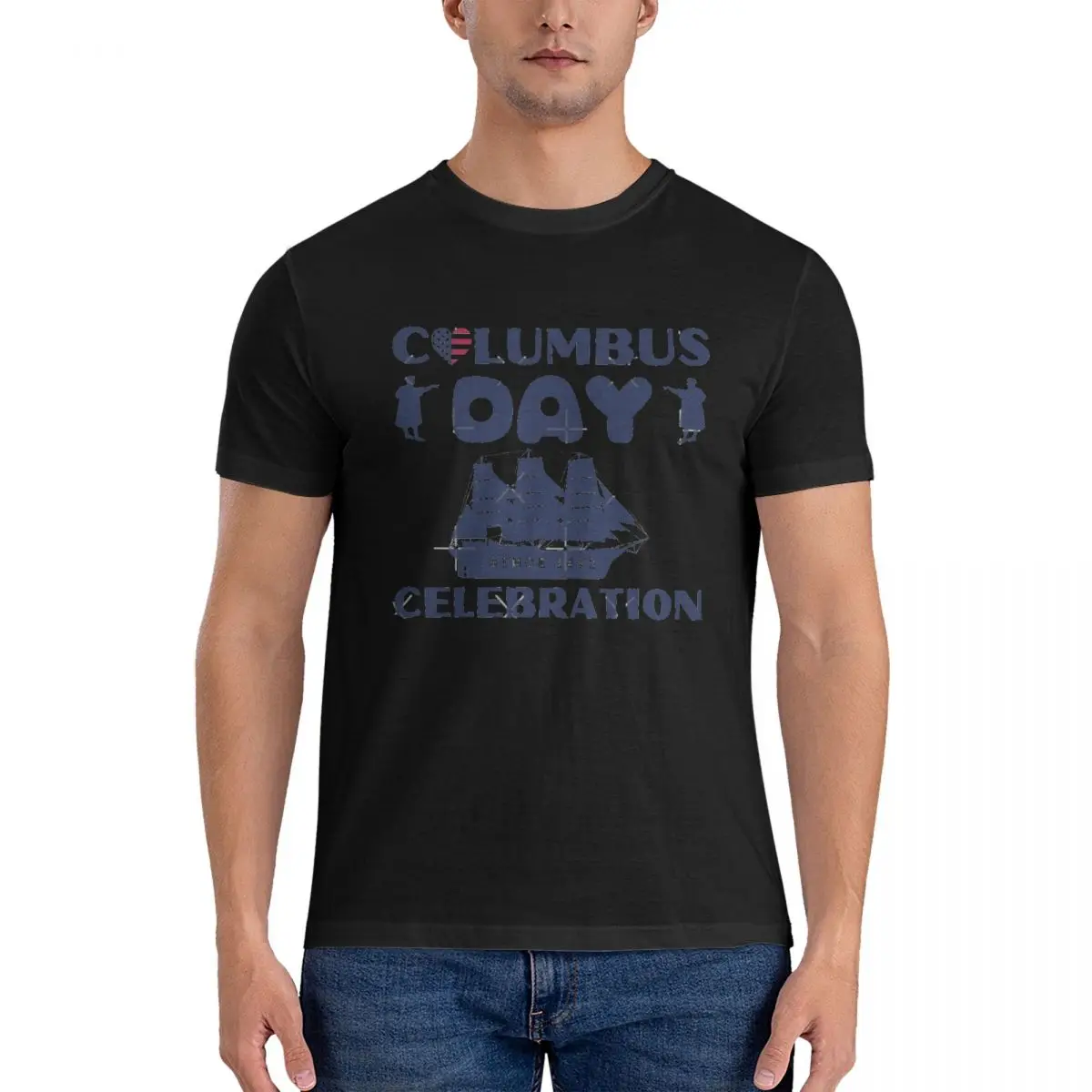 Men's Columbus Day Celebration, T-shirt Classic T Shirts Columbus Day 100% Cotton Tops Hipster Short Sleeve O Neck Tees Graphic