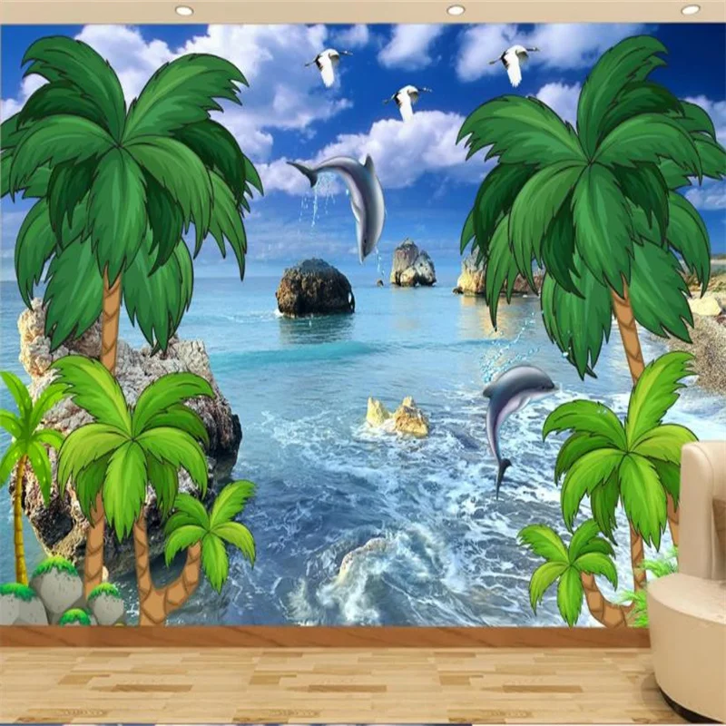 

HD 3D Wallpaper Mural Creative 3D Dolphin Seascape Papel De Parede 3D For Living Room Bedroom Sofa TV Background Wall Decoration