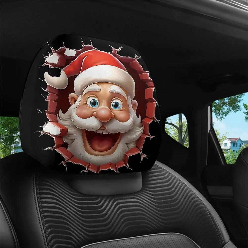 2Pcs Headrest Covers Car Funny 2Pcs Headrest Covers Horror A pair of clothes, funny and happy Santa Claus breaks through the