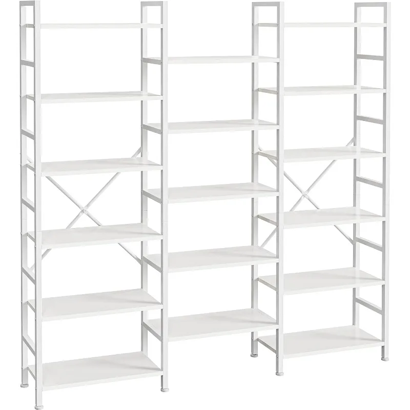 Triple 6 Tier Bookshelf, Bookcase with 17 Open Display Shelves, Wide Book Shelf Book Case for Home