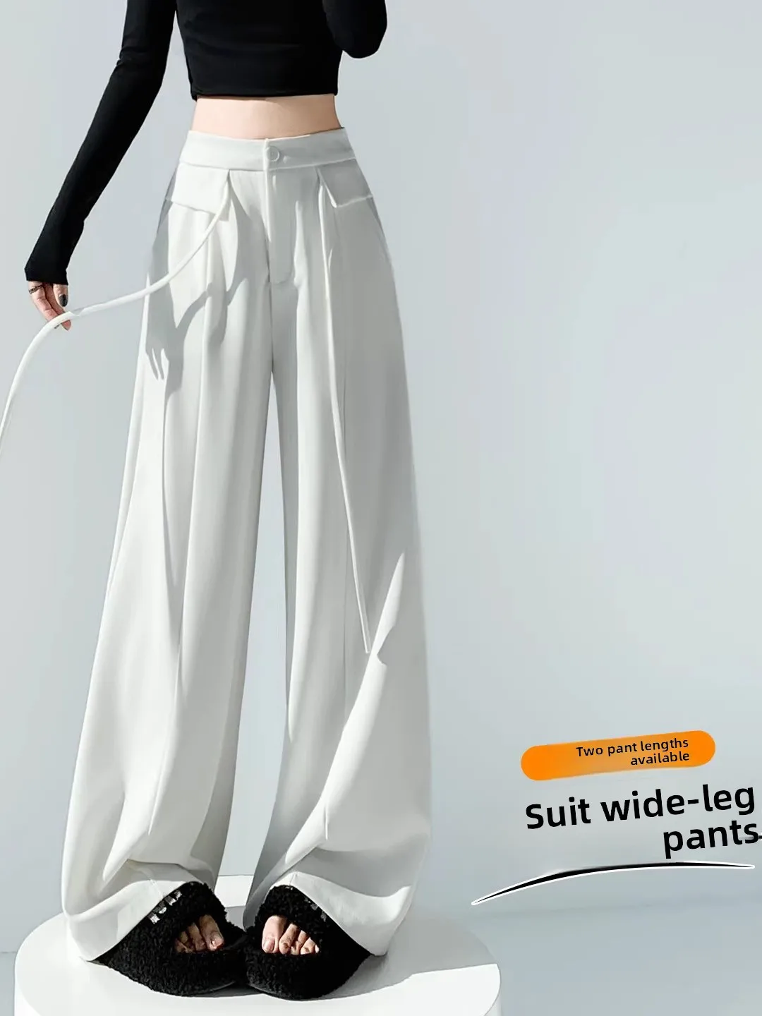 Laid-back Style Tie-Waist Suit Pants Women's High Waist Straight Leg Simple Fashion Summer 2026 New Korean Version Casual Pants