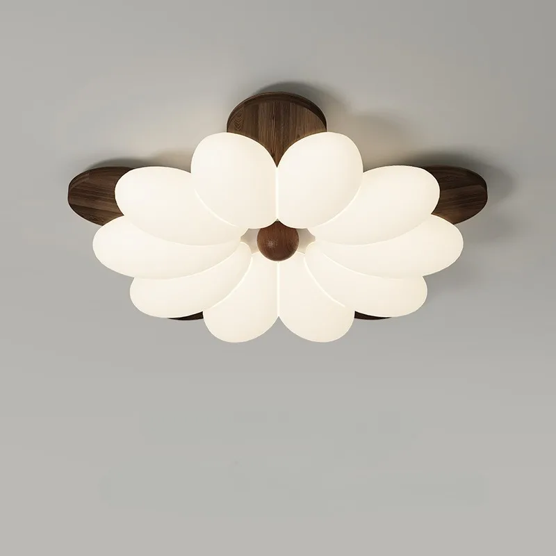 

Walnut wood grain modern living room light, new flower ceiling light, new Chinese master bedroom light fixture