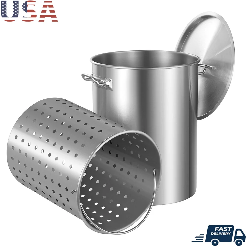 

36 Quart Stainless Steel Stock Pot with Strainer Basket Lid Handle Commercial Grade Cooking Pot Steaming Frying Soups and Stews