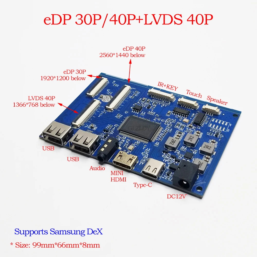 30pin/ 40pin LVDS EDP LCD Display Controller Board Panel LVDS Laptop Display Panel 2*USB HDMI TYPE-C Signal Input reverse Charge