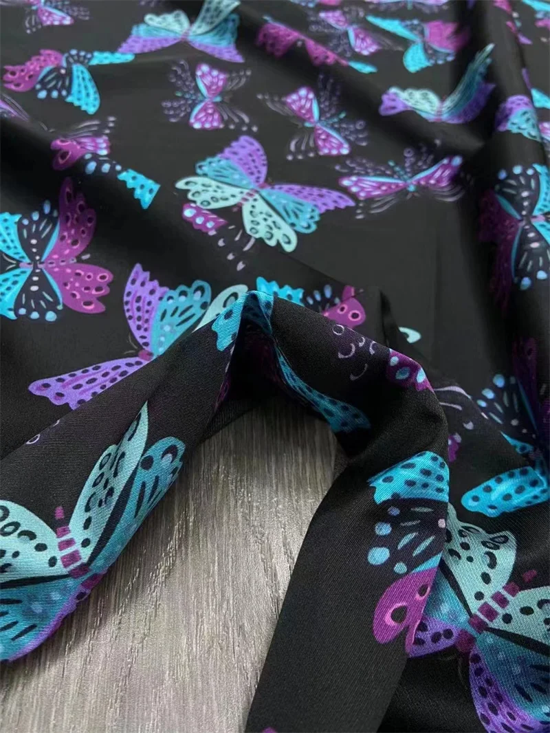 Beautiful Butterfly High-definition Pattern New Fashion Silk Fabric High-grade Sense Famous Designer Cutting Div Sewing Fabric