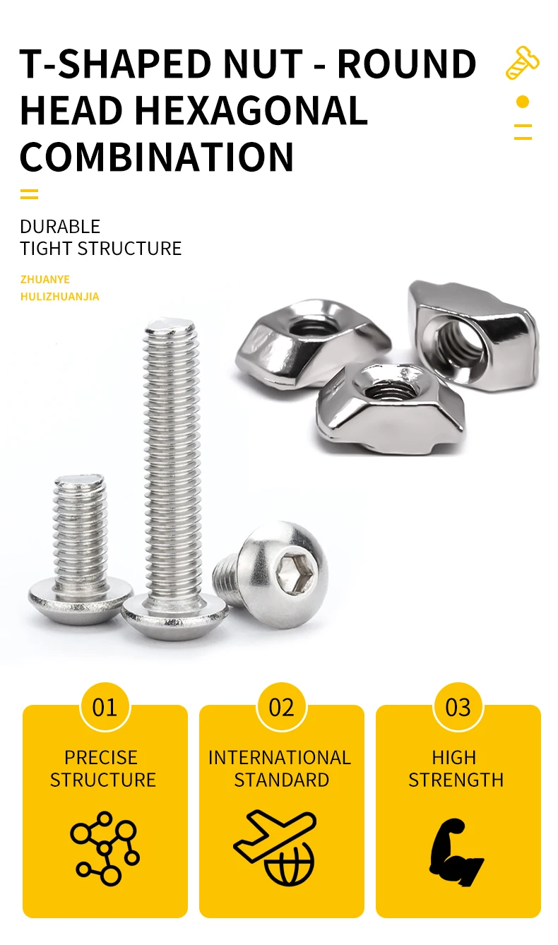 M3 M4 M5 M6 2020 3030 4040 Serie T-Gleitmutter- und Bolzensatz Hammerkopf-T-Nutmutter mit Sechskantschraube T-Mutter-Set für Aluminiumprofil – Detail 5