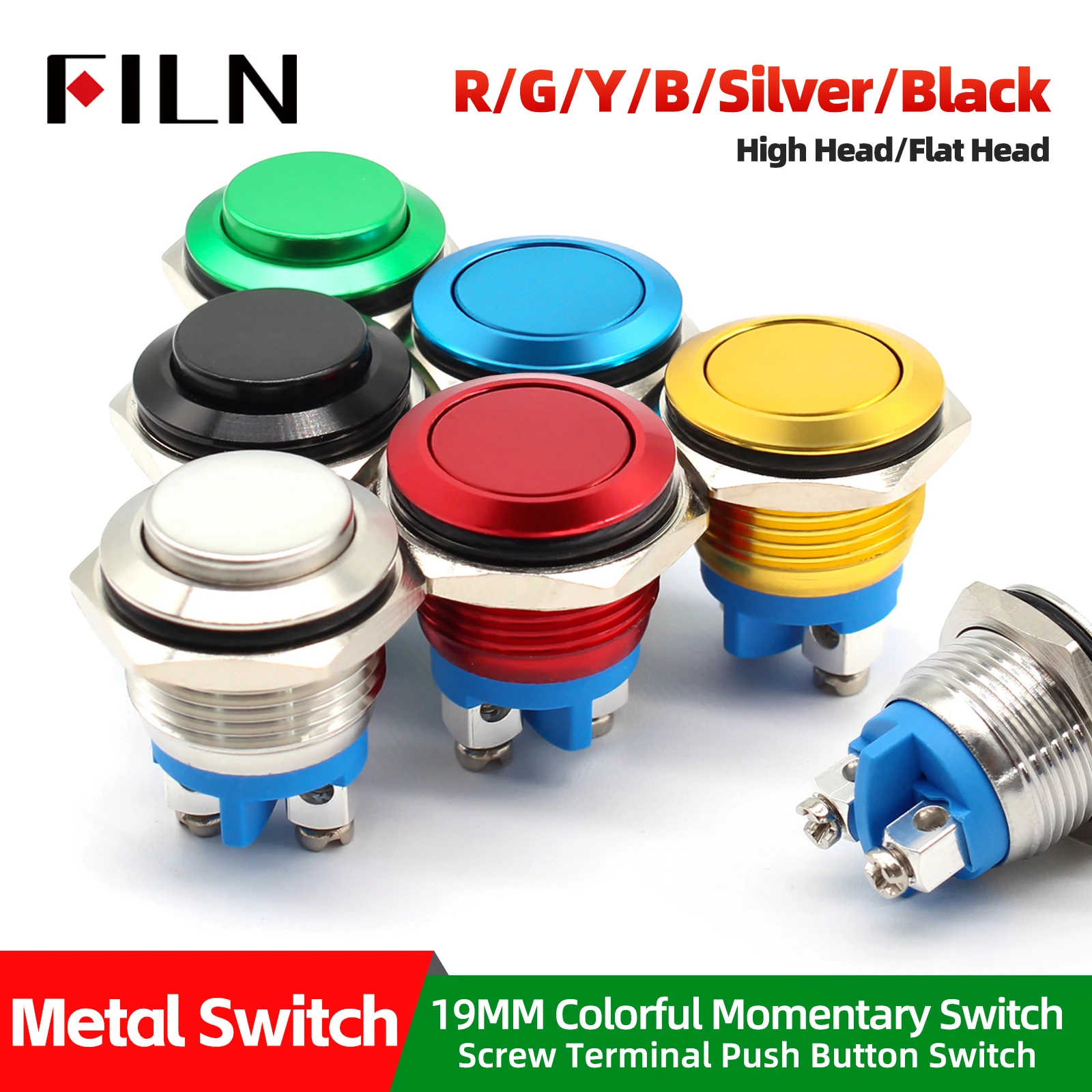 

19mm Waterproof Push Button Switch Flat/High Head Metal Doorbell/Engine Start Mechanical Panel Auto Repacking