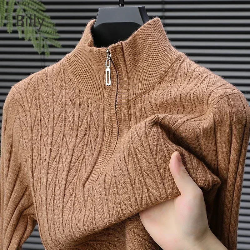 Billy Men's Sweater 2024 Autumn and Winter Zipper Knitted Sweater Long-sleeved Half-high Collar Jacquard Bottoming New Shirt Top